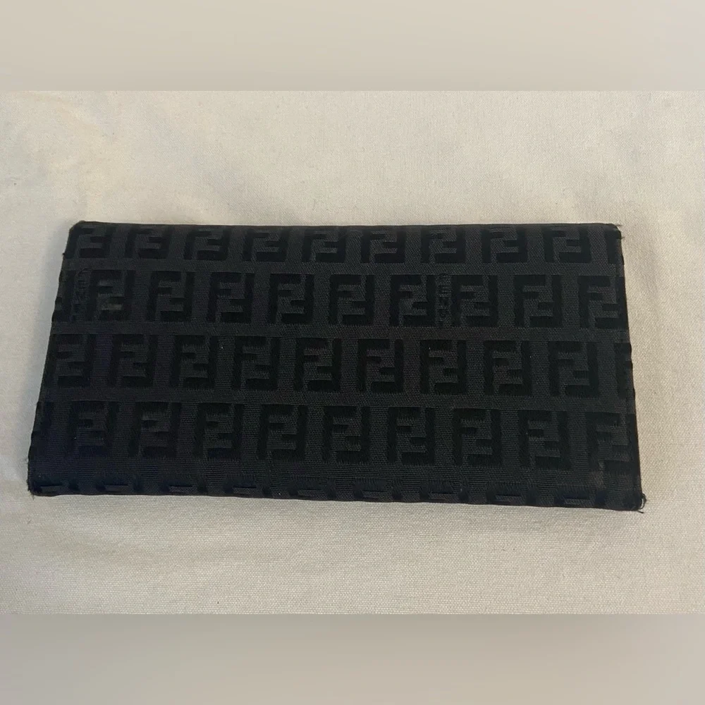 Authentic FENDI Zucchino Print Canvas Leather Black Long Wallet 8M0021 - Picture 5 of 16